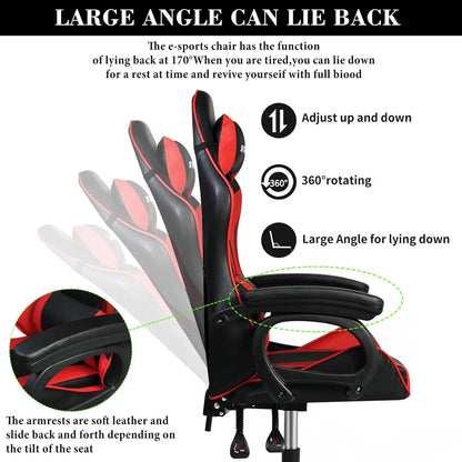 Gaming chair Adjustable Computer chair Pc office Pu Leather HighBack, Ergonomic Lumbar Support,Armrest  Pillow