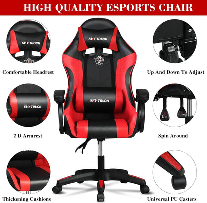 Gaming chair Adjustable Computer chair Pc office Pu Leather HighBack, Ergonomic Lumbar Support,Armrest  Pillow