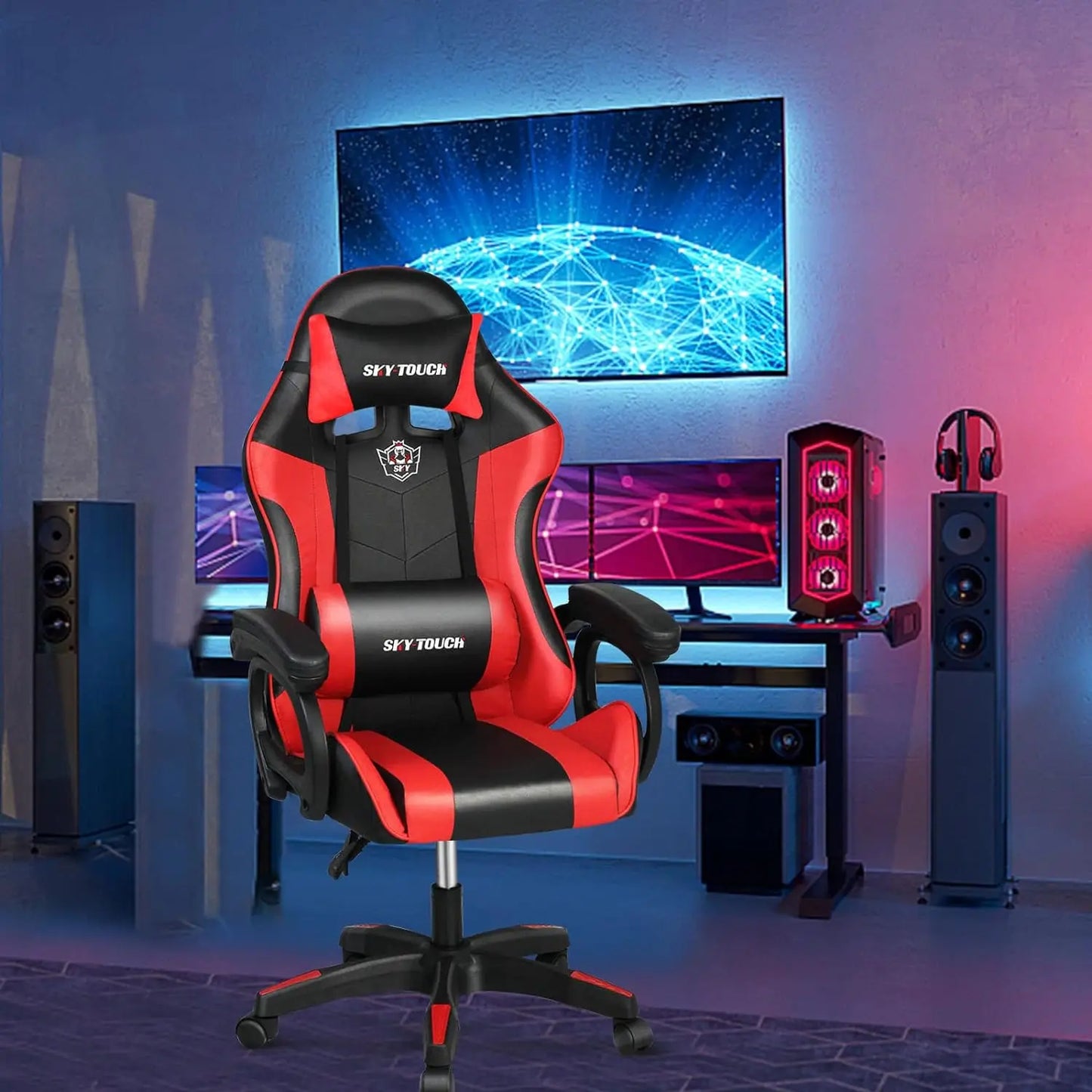 Gaming chair Adjustable Computer chair Pc office Pu Leather HighBack, Ergonomic Lumbar Support,Armrest  Pillow