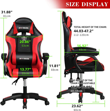 Gaming chair Adjustable Computer chair Pc office Pu Leather HighBack, Ergonomic Lumbar Support,Armrest  Pillow