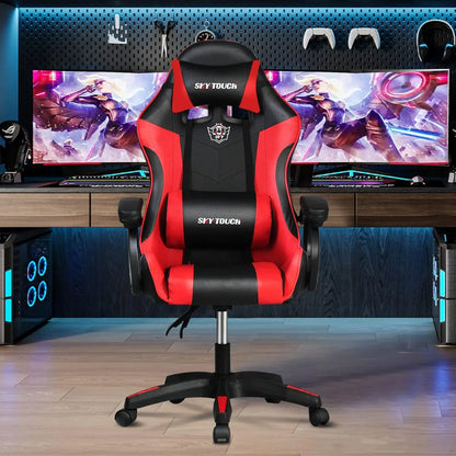 Gaming chair Adjustable Computer chair Pc office Pu Leather HighBack, Ergonomic Lumbar Support,Armrest  Pillow