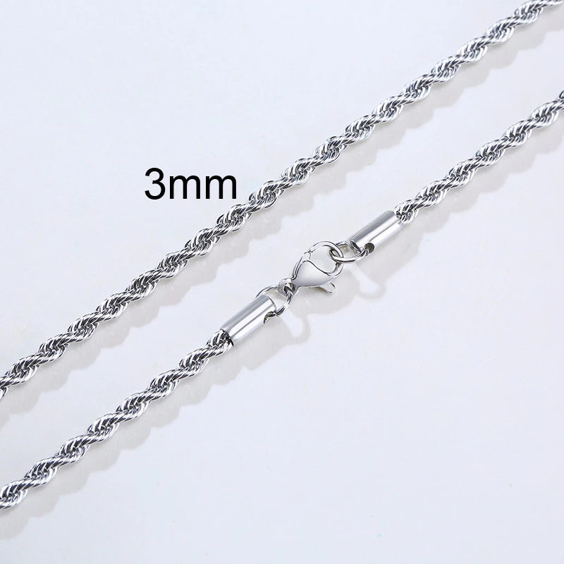 Long Necklace Stainless Steel Minimalist Twist Rope Chain Necklace Available in Gold Color Silver Color 2 TO 5mm - Nix Store