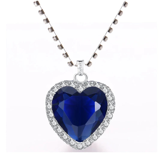 Titanic Heart of Ocean Blue Heart Love Forever Pendant Necklace + Velvet Bag - Nix Store