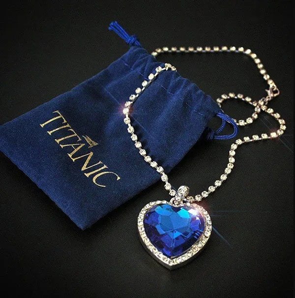 Titanic Heart of Ocean Blue Heart Love Forever Pendant Necklace + Velvet Bag - Nix Store