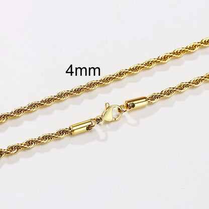 Long Necklace Stainless Steel Minimalist Twist Rope Chain Necklace Available in Gold Color Silver Color 2 TO 5mm - Nix Store