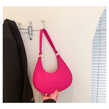 New Brand Women Retro Underarm Bag Felt Solid Color Shoulder Bag Casual Purse Bag Simple Crossbody Bag - Nix Store