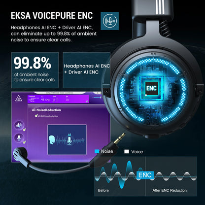 EKSA E5000 BT 2.4GHz Wireless Headphones Bluetooth 5.3 Gaming Headset Gamer with ENC Noise Cancelling Mic for PC/PS5/Xbox, 100H - Nix Store