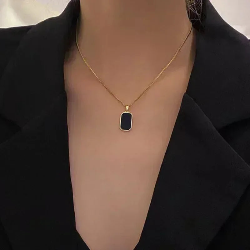 Fashion Square Necklace for Women Korean Black - Nix Store