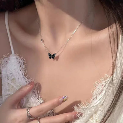 Black Butterfly Pendant Necklace for Women Personality Light Luxury Clavicle Chain Fashion Collar Chain Jewellery 목걸이 - Nix Store