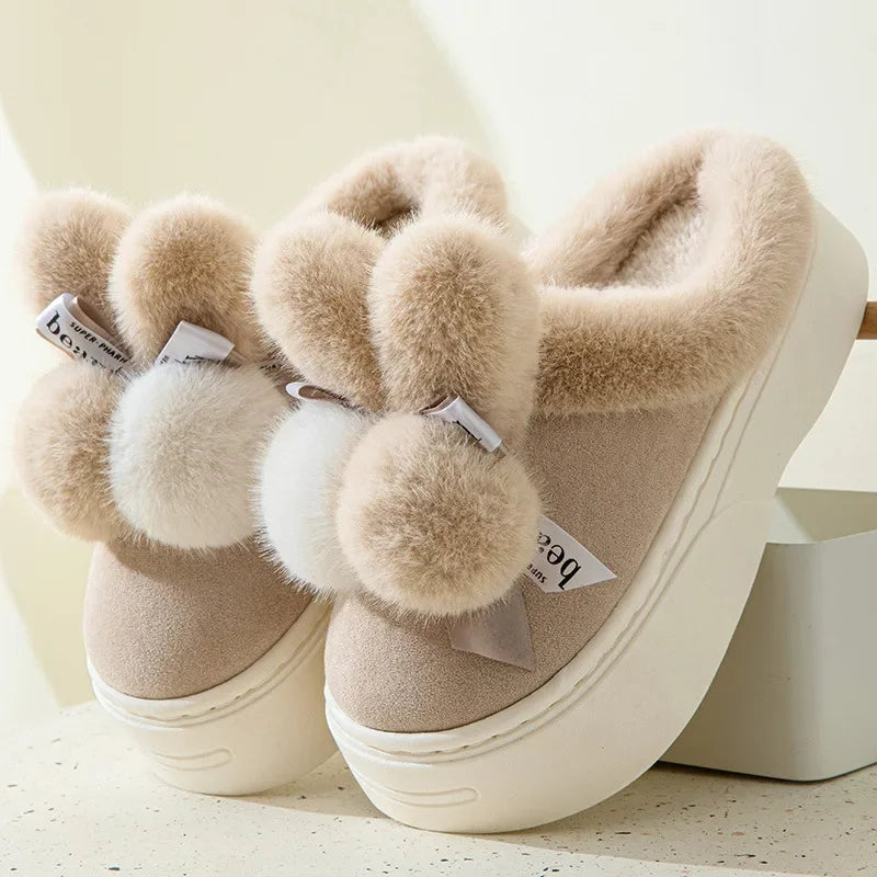 New Style Women Cotton Slippers Indoor Home Use Thick Bottom Cute Fleece-lined Warm  Cotton Shoes - Nix Store