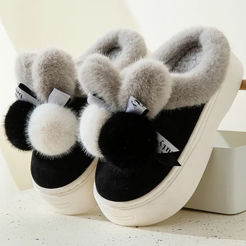 New Style Women Cotton Slippers Indoor Home Use Thick Bottom Cute Fleece-lined Warm  Cotton Shoes - Nix Store