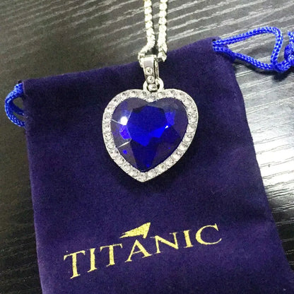 Titanic Heart of Ocean Blue Heart Love Forever Pendant Necklace + Velvet Bag - Nix Store