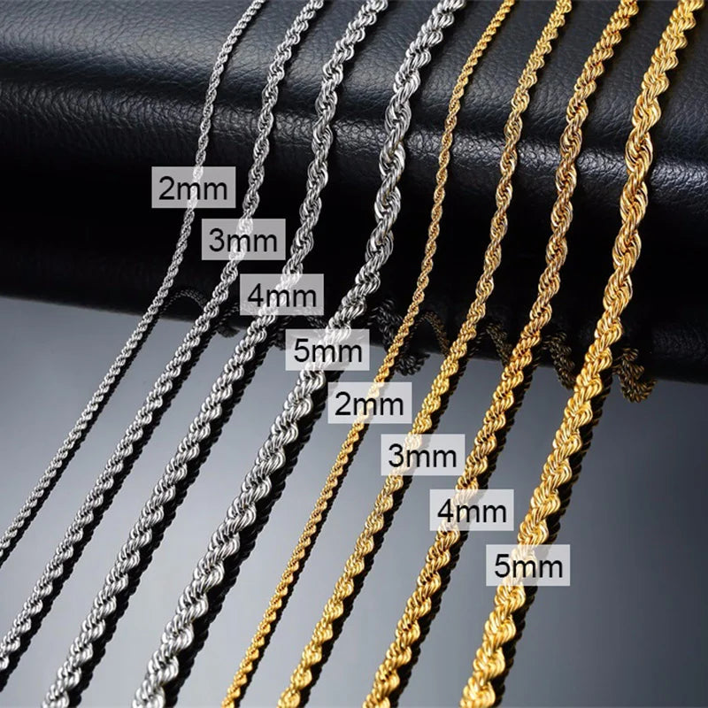 Long Necklace Stainless Steel Minimalist Twist Rope Chain Necklace Available in Gold Color Silver Color 2 TO 5mm - Nix Store