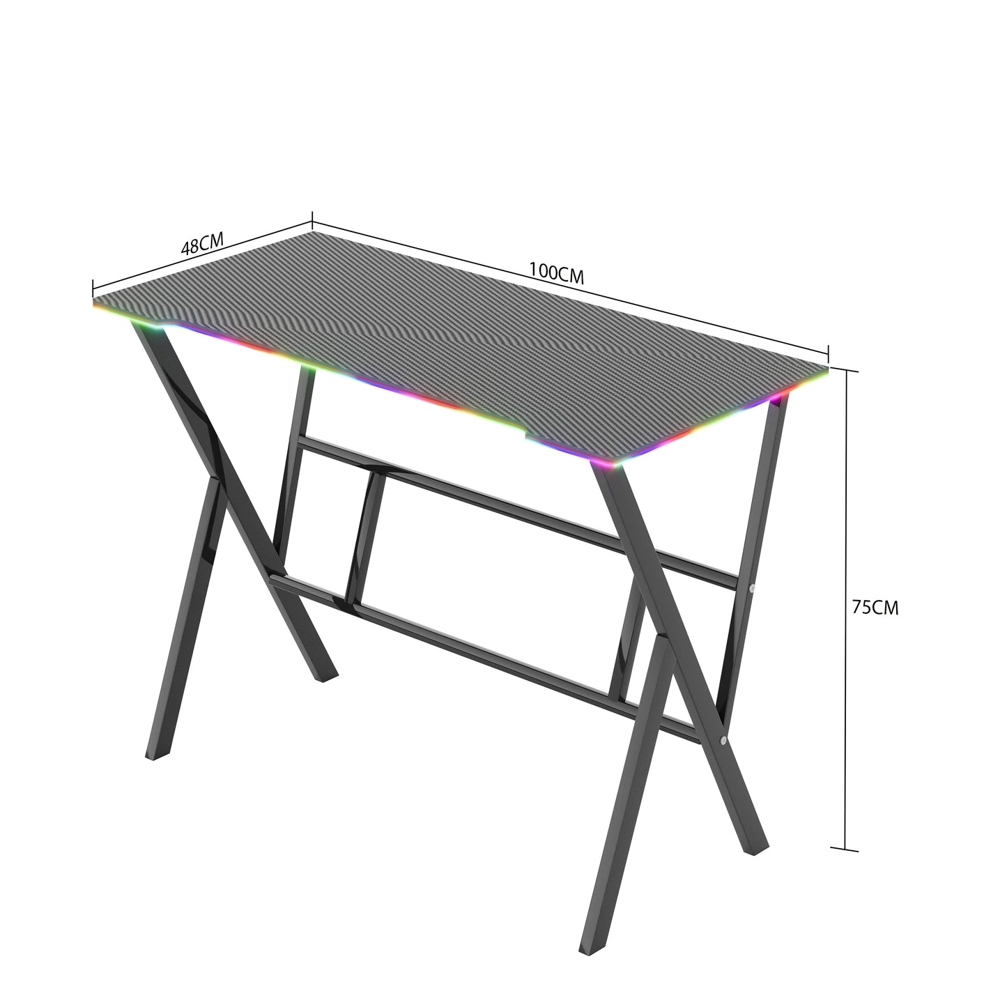 K-shaped Computer Table with LED Strip Carbon Fiber Surface