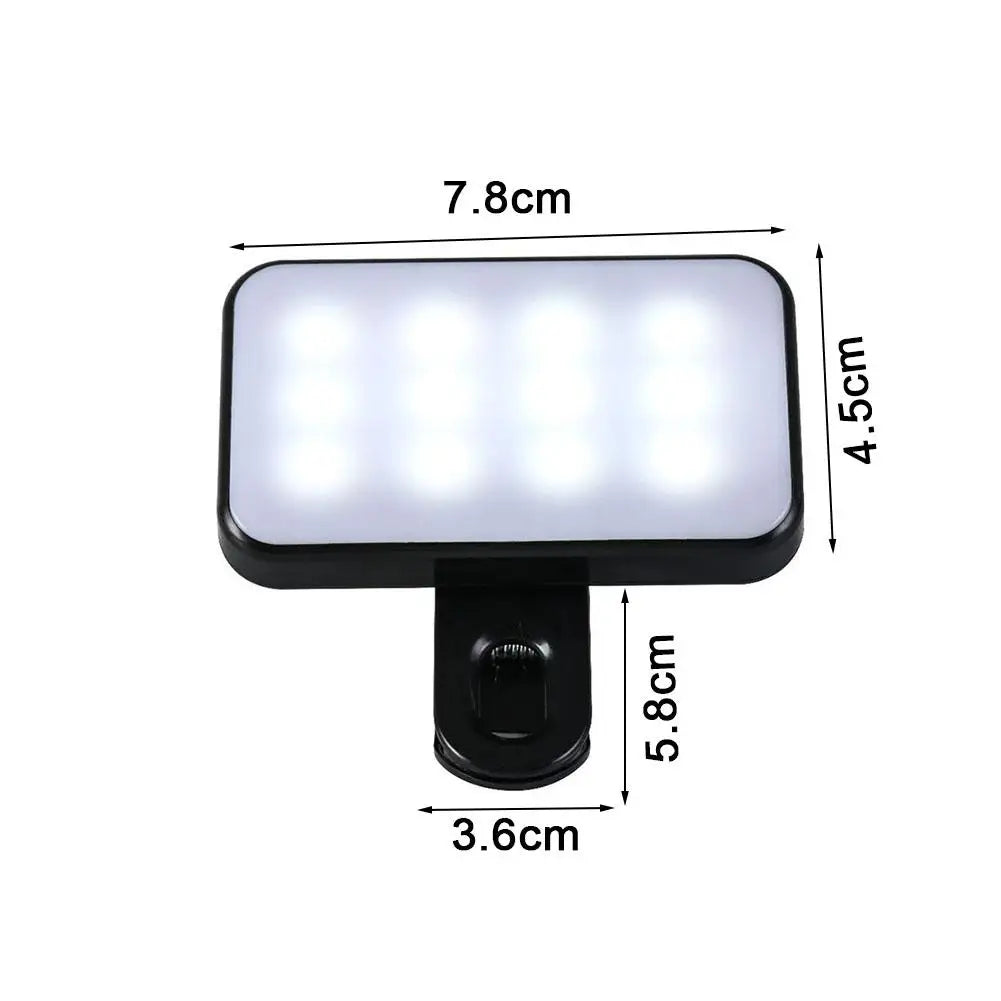 مصباح LED صغير الحجم لصور السيلفي للآيفون والآيباد والهواتف المحمولة ومشبك حلقي لتصوير الفيديو والتصوير الفوتوغرافي