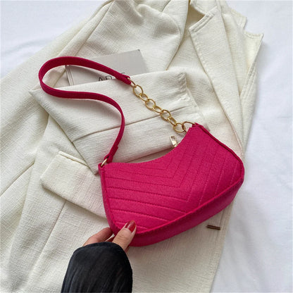 New Brand Women Retro Underarm Bag Felt Solid Color Shoulder Bag Casual Purse Bag Simple Crossbody Bag - Nix Store