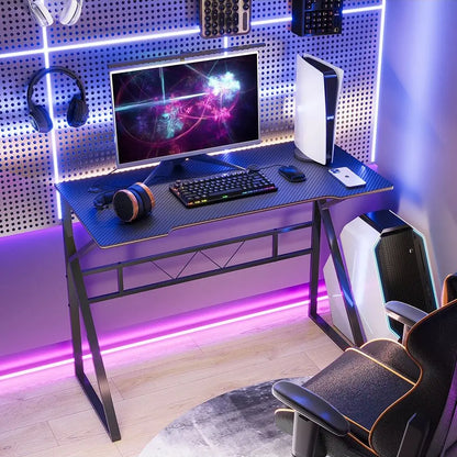 K-shaped Computer Table with LED Strip Carbon Fiber Surface