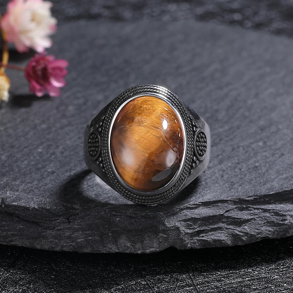 S925 Sterling Silver Rings Large 10x14MM Black Agate Ring - Nix Store