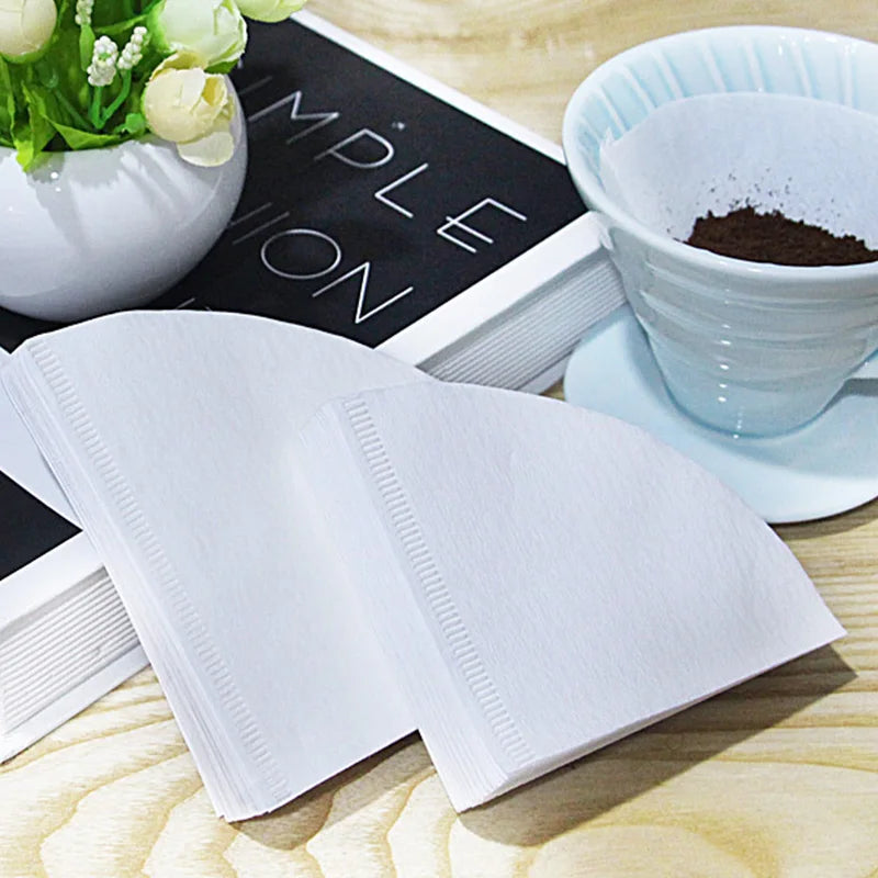 50pcs Coffee Paper Filter V-Shaped Hand Drip Brew Coffee Filter