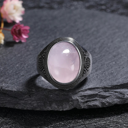 S925 Sterling Silver Rings Large 10x14MM Black Agate Ring - Nix Store