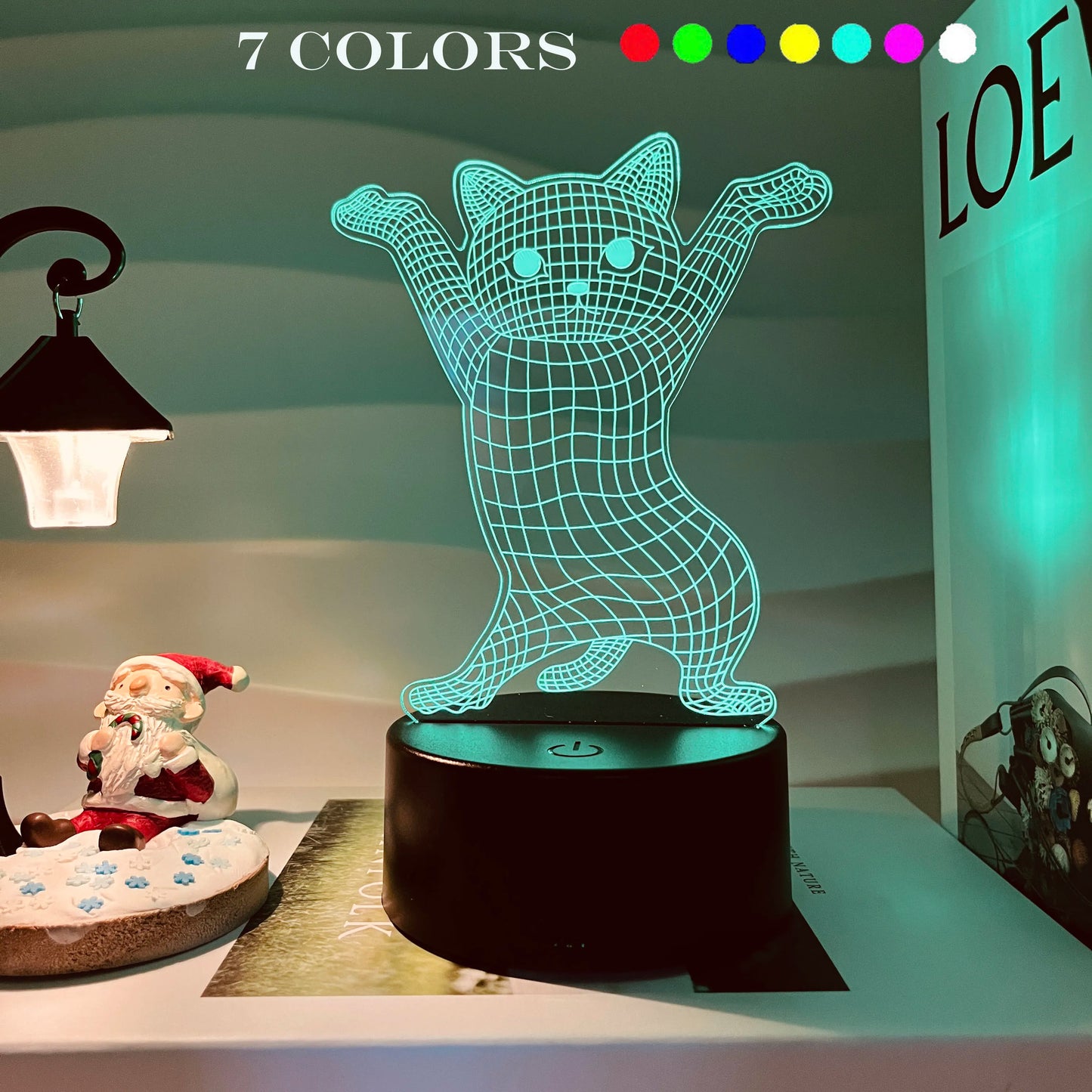 1pc Cute Cat  3D Night Light, 3D Optical Touch, 7-Color Changing Ambient Light For Bedroom