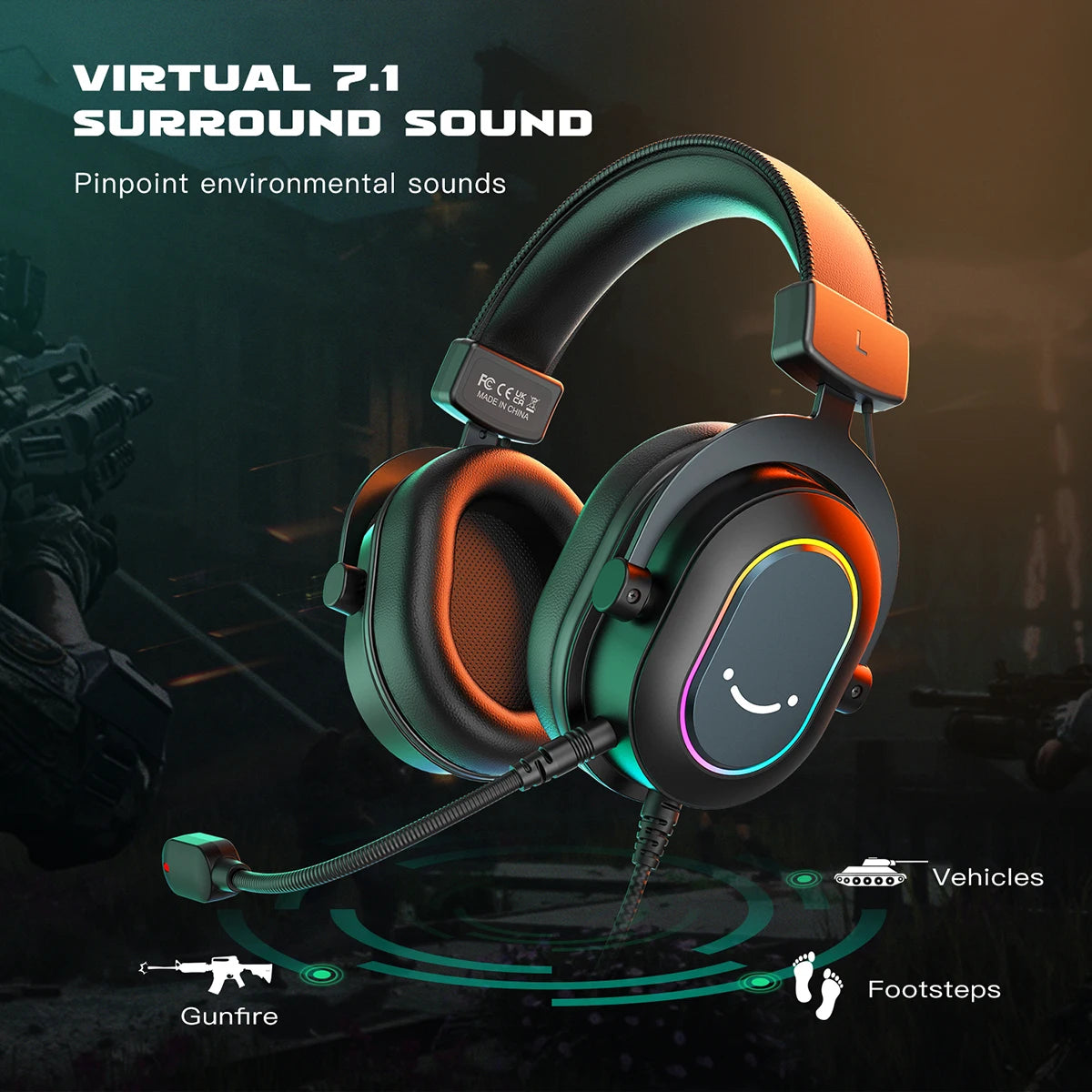 Fifine Dynamic RGB Gaming Headset with Mic Over-Ear Headphones 7.1 Surround Sound PC PS4 PS5 3 EQ Options Game Movie Music - Nix Store