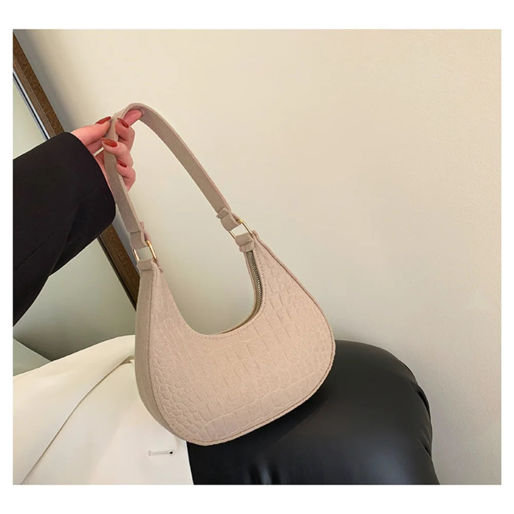 New Brand Women Retro Underarm Bag Felt Solid Color Shoulder Bag Casual Purse Bag Simple Crossbody Bag - Nix Store