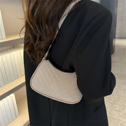 New Brand Women Retro Underarm Bag Felt Solid Color Shoulder Bag Casual Purse Bag Simple Crossbody Bag - Nix Store