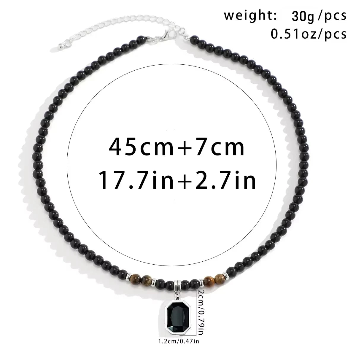 Black Beads with Square Pendant Necklace for Men Trendy Accessories on the Neck Collar - Nix Store