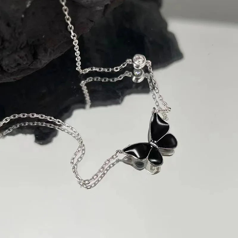 Black Butterfly Pendant Necklace for Women Personality Light Luxury Clavicle Chain Fashion Collar Chain Jewellery 목걸이 - Nix Store