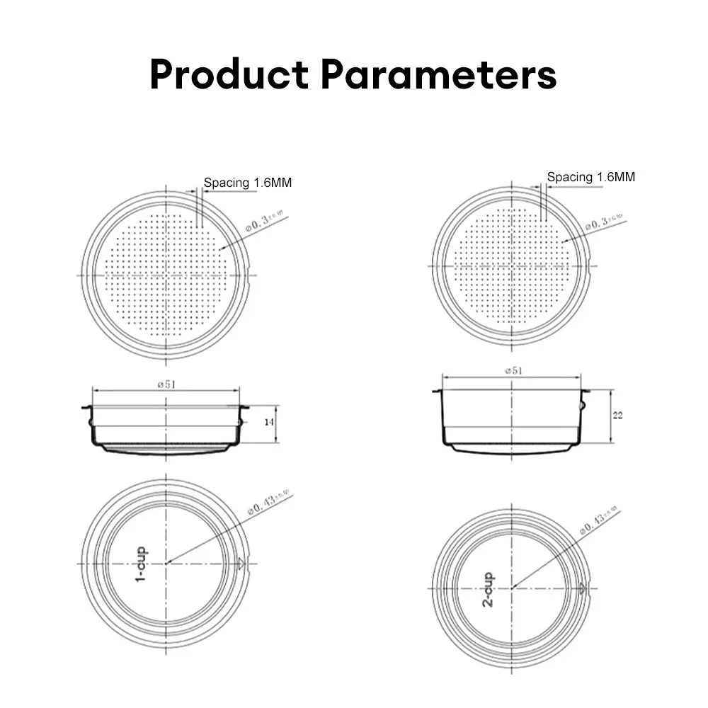 51mm Stainless Steel Coffee Filter Basket 1/2 Cup Espresso Machine Dripper Portafilter