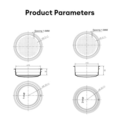 51mm Stainless Steel Coffee Filter Basket 1/2 Cup Espresso Machine Dripper Portafilter