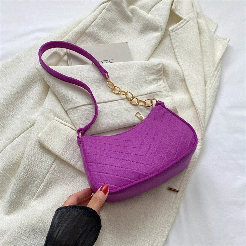 New Brand Women Retro Underarm Bag Felt Solid Color Shoulder Bag Casual Purse Bag Simple Crossbody Bag - Nix Store