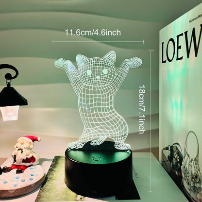 1pc Cute Cat  3D Night Light, 3D Optical Touch, 7-Color Changing Ambient Light For Bedroom