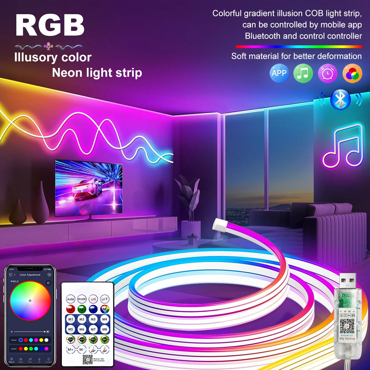 5V LED Strip Lights Bluetooth RGBIC Neon Strip Remote Control With DIY Changing Ambient Light - Nix Store