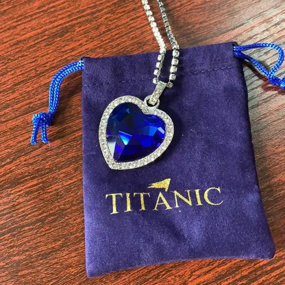 Titanic Heart of Ocean Blue Heart Love Forever Pendant Necklace + Velvet Bag - Nix Store