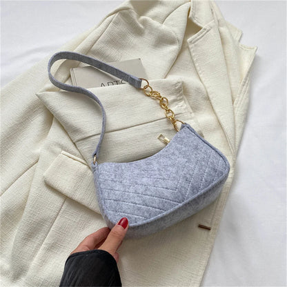 New Brand Women Retro Underarm Bag Felt Solid Color Shoulder Bag Casual Purse Bag Simple Crossbody Bag - Nix Store