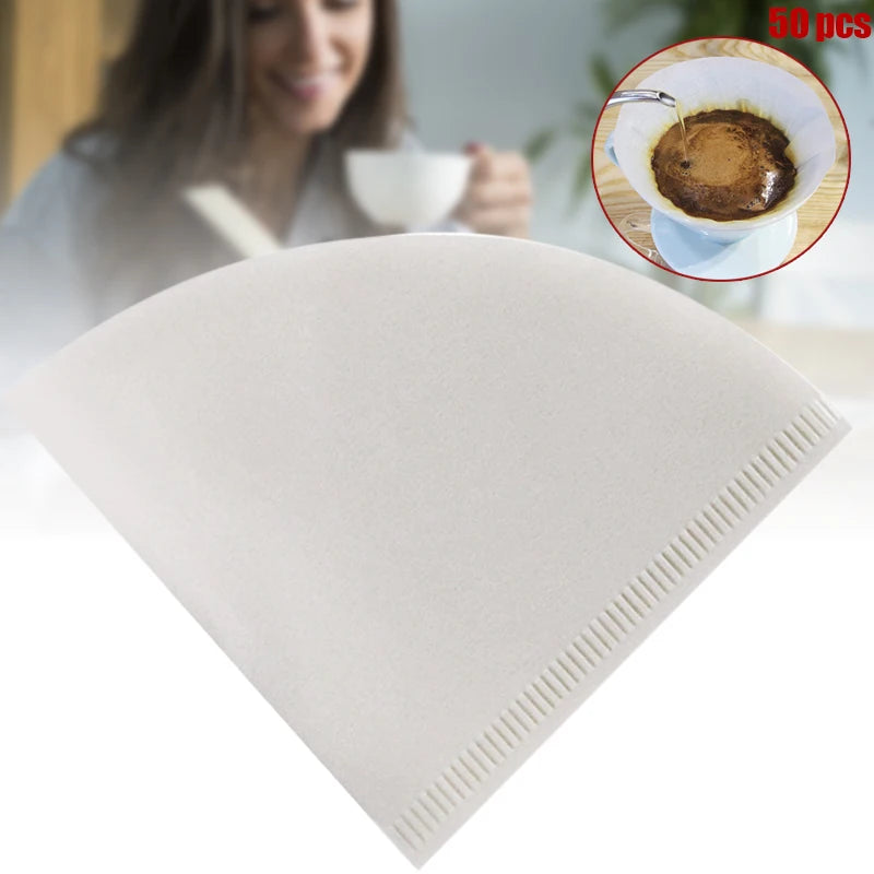 50pcs Coffee Paper Filter V-Shaped Hand Drip Brew Coffee Filter