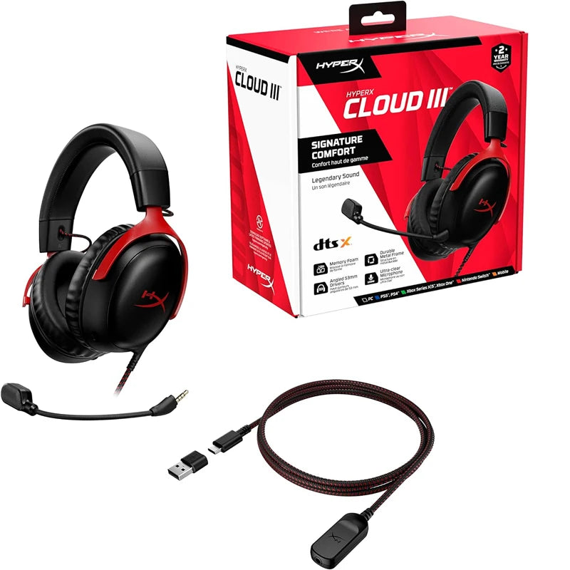 سماعة الألعاب السلكية HyperX Cloud 3 III مع ميكروفون DTS Sound / تدعم برنامج HyperX