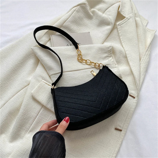 New Brand Women Retro Underarm Bag Felt Solid Color Shoulder Bag Casual Purse Bag Simple Crossbody Bag - Nix Store