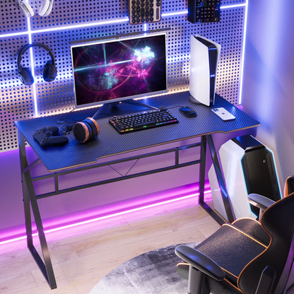 K-shaped Computer Table with LED Strip Carbon Fiber Surface