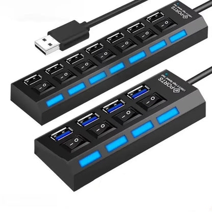 محول تمديد USB 2.0 مزود بـ 7 منافذ، محول تمديد USB للكمبيوتر الشخصي والكمبيوتر المحمول وسطح المكتب