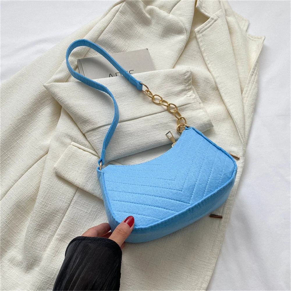 New Brand Women Retro Underarm Bag Felt Solid Color Shoulder Bag Casual Purse Bag Simple Crossbody Bag - Nix Store