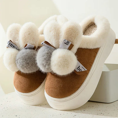 New Style Women Cotton Slippers Indoor Home Use Thick Bottom Cute Fleece-lined Warm  Cotton Shoes - Nix Store