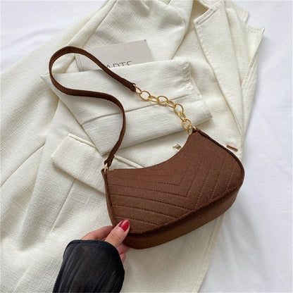 New Brand Women Retro Underarm Bag Felt Solid Color Shoulder Bag Casual Purse Bag Simple Crossbody Bag - Nix Store