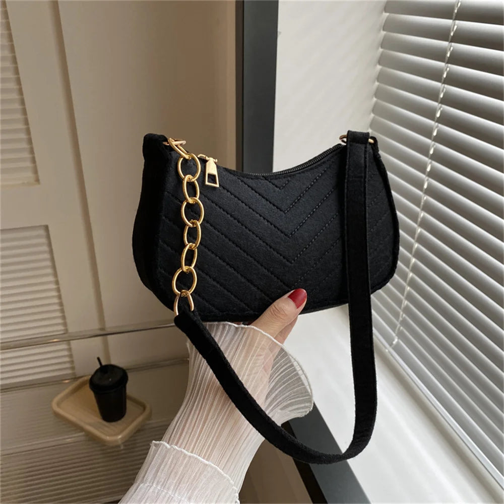 New Brand Women Retro Underarm Bag Felt Solid Color Shoulder Bag Casual Purse Bag Simple Crossbody Bag - Nix Store