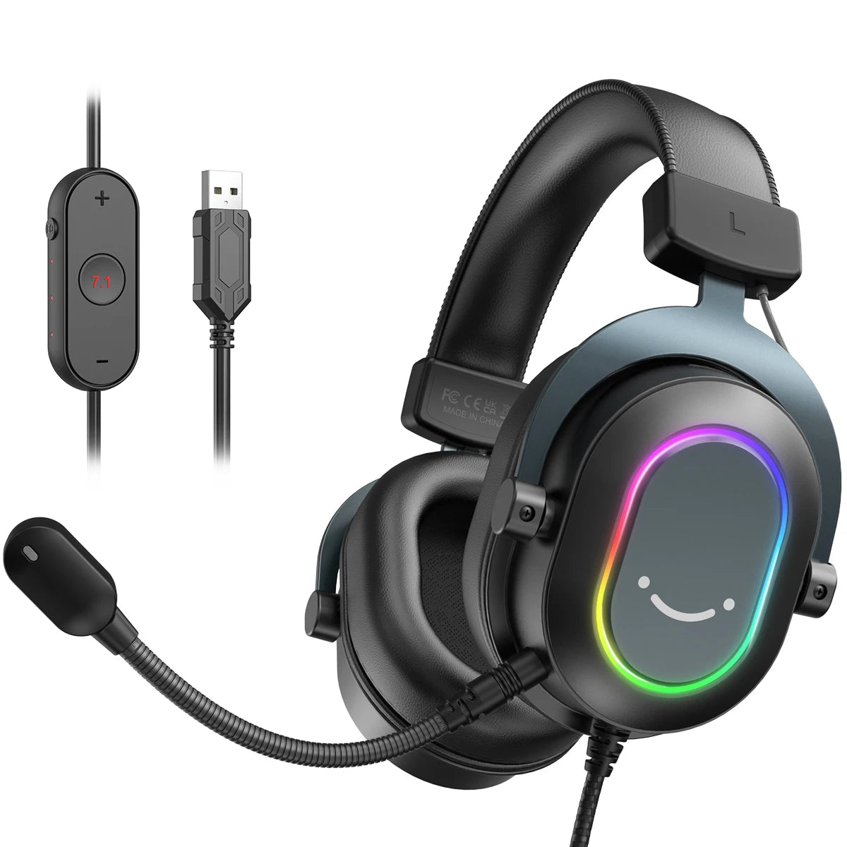 Fifine Dynamic RGB Gaming Headset with Mic Over-Ear Headphones 7.1 Surround Sound PC PS4 PS5 3 EQ Options Game Movie Music - Nix Store