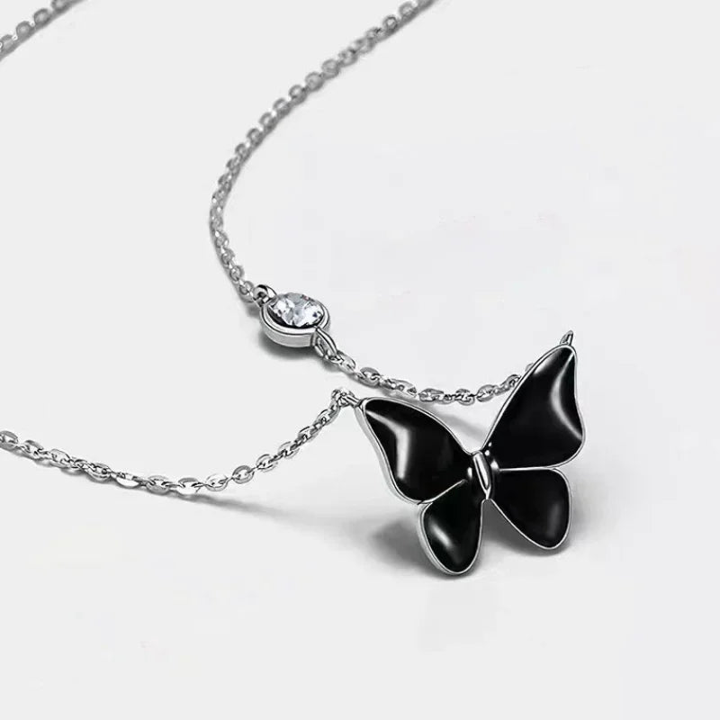 Black Butterfly Pendant Necklace for Women Personality Light Luxury Clavicle Chain Fashion Collar Chain Jewellery 목걸이 - Nix Store