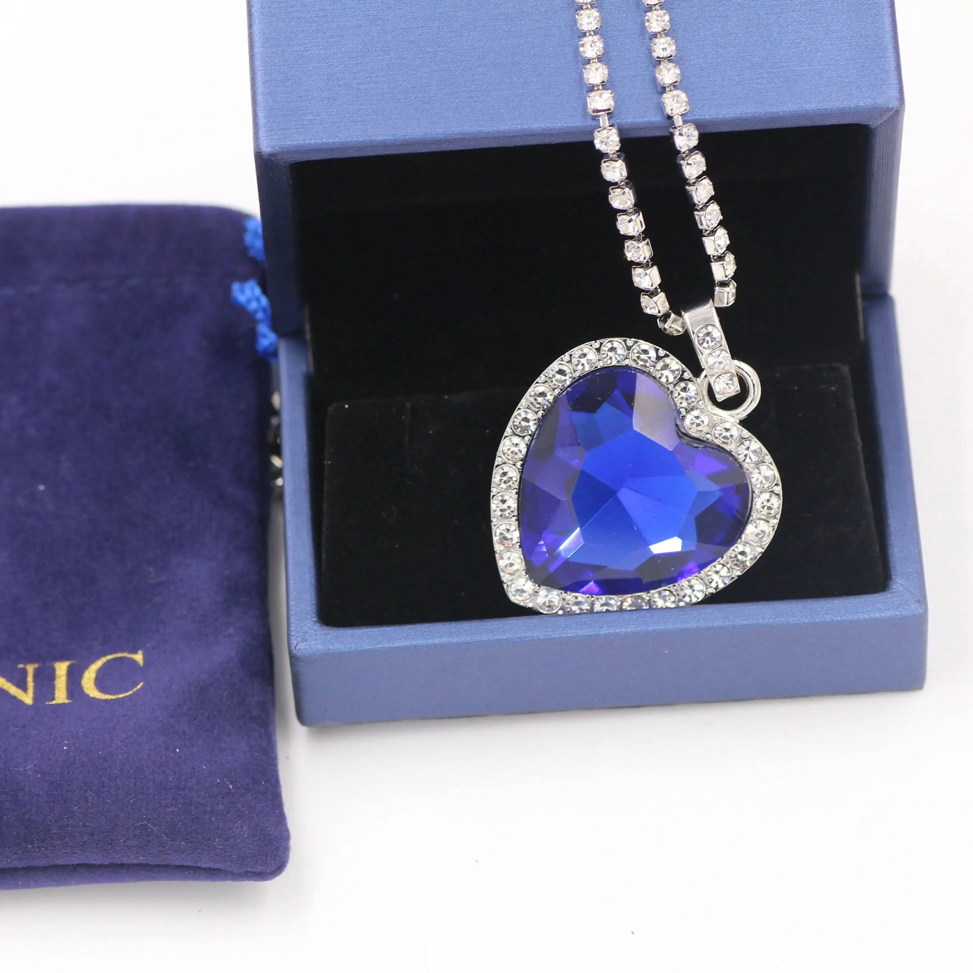 Titanic Heart of Ocean Blue Heart Love Forever Pendant Necklace + Velvet Bag - Nix Store