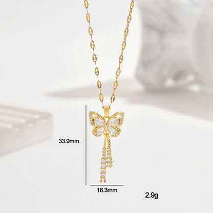 Exquisite Micro Inlaid Zircon Butterfly Tassel Necklace with Titanium Steel - Nix Store